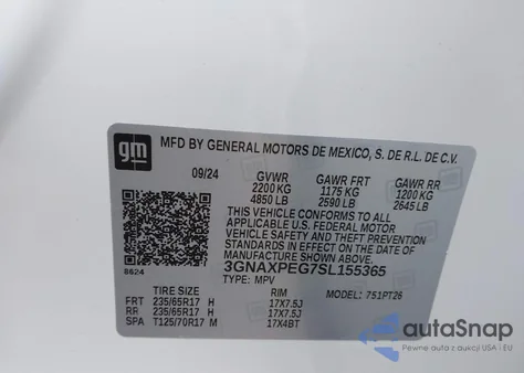 2025 Chevrolet Equinox Awd Lt from USA, damaged, VIN 3GNAXPEG7SL155365